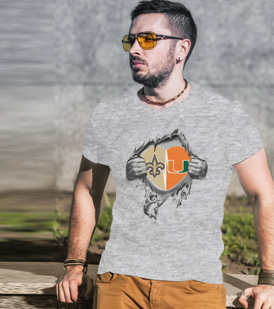 Saints Hurricanes Heart Ripped Reveal T-Shirt