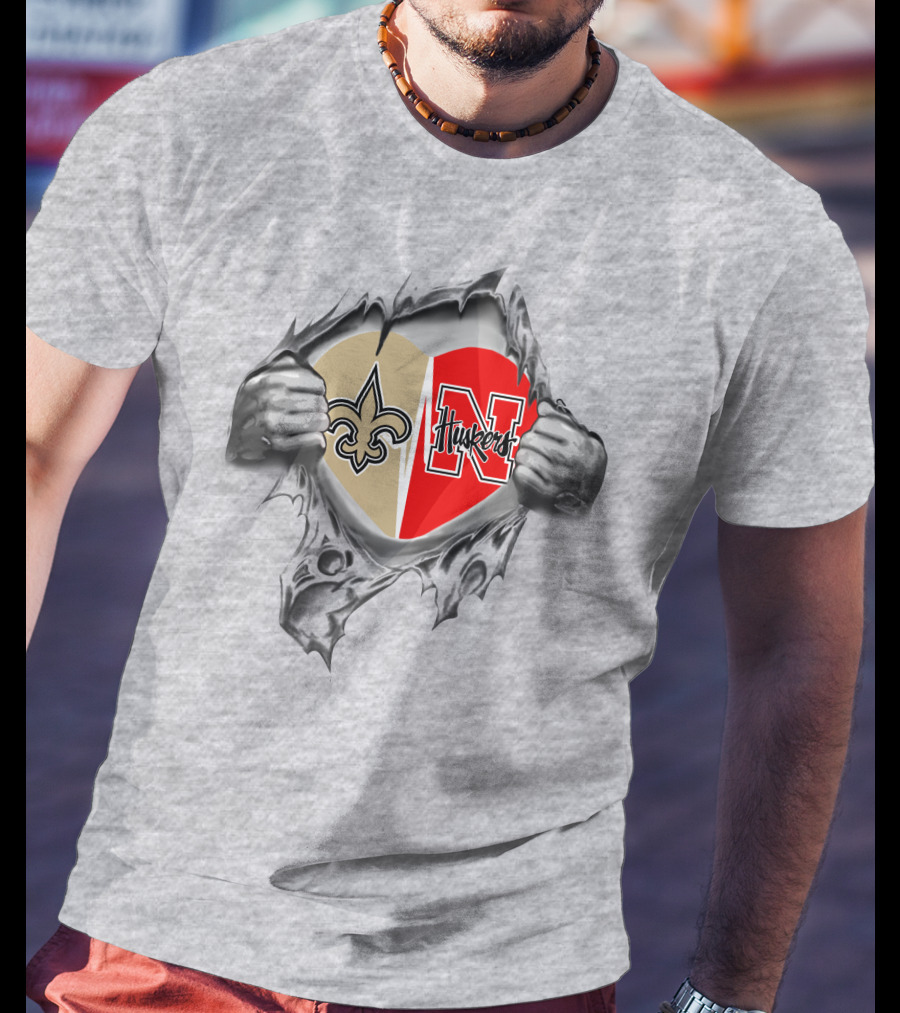 Saints Huskers Heart Logo Burst T-Shirt