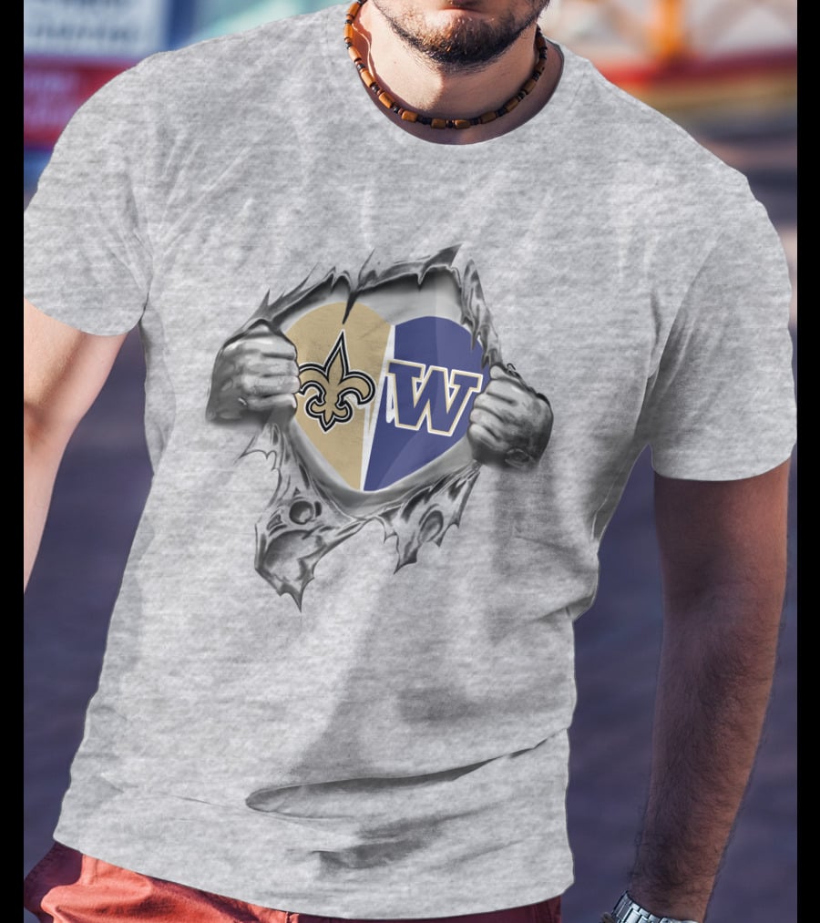 Saints Huskies Heart Logo Rip T-Shirt