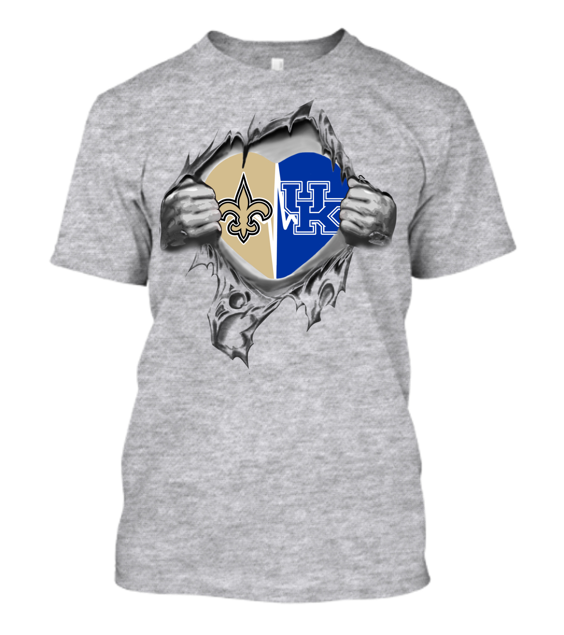 Saints Kentucky UK Heart Fleur-De-Lis Ripped Fabric T-Shirt