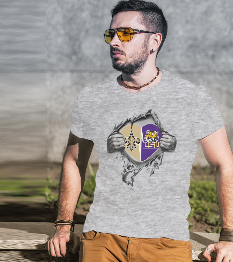 Saints LSU Tiger Heart Tearing T-Shirt