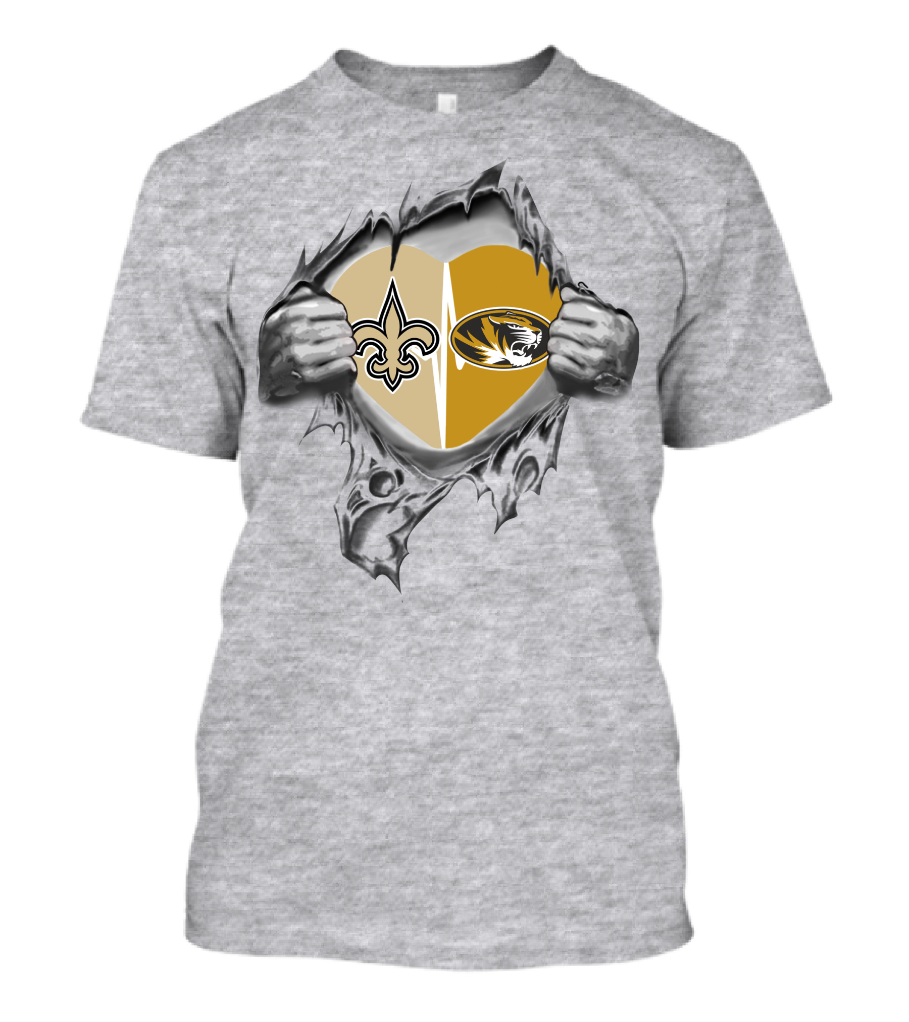 Saints Missouri Tigers Heart Torn Open T-Shirt