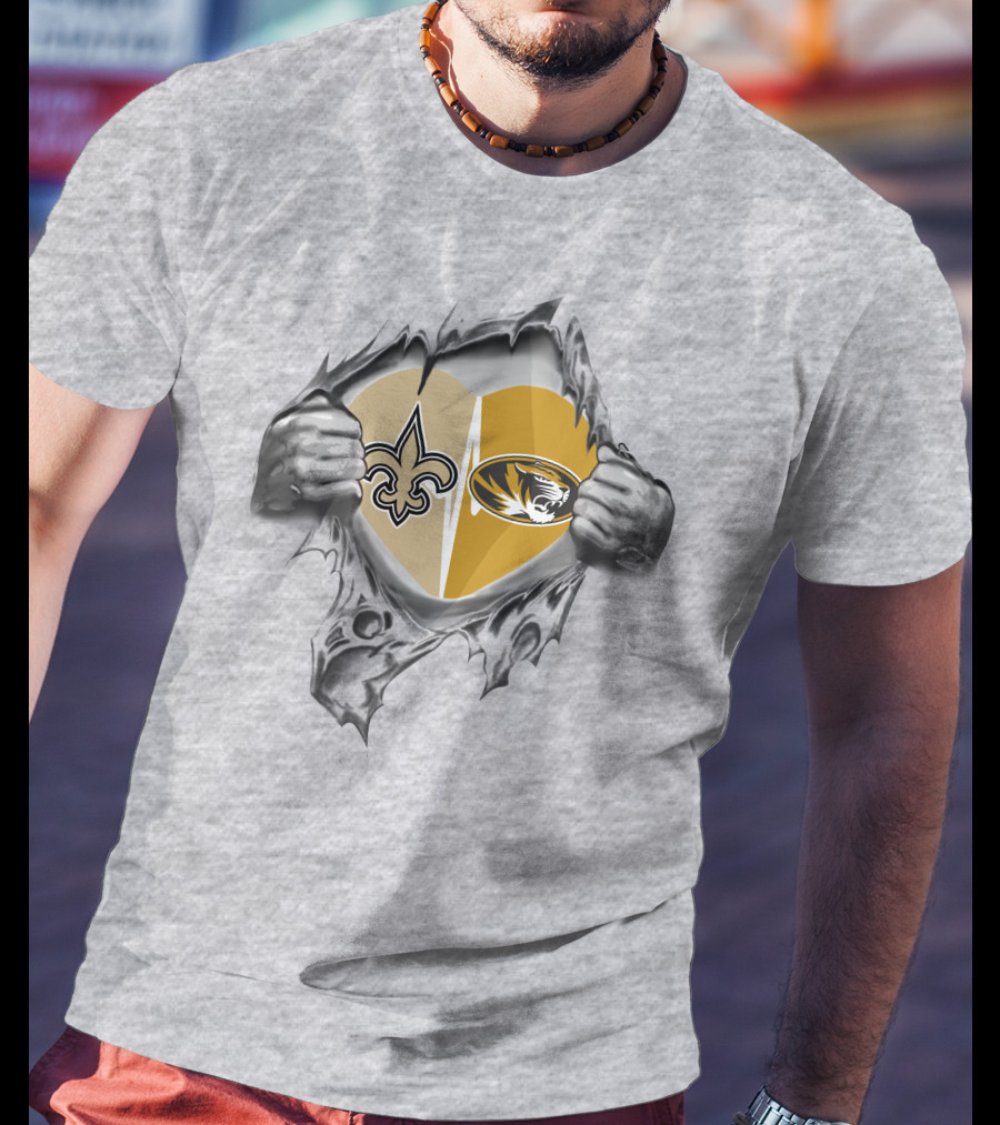 Saints Missouri Tigers Heart Torn Open T-Shirt