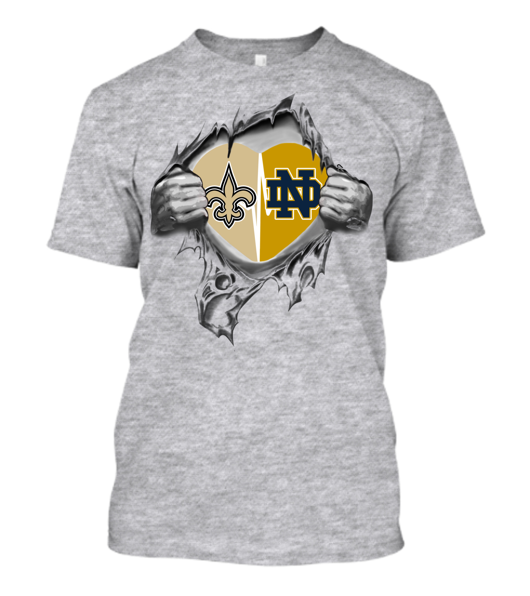 Saints Notre Dame Heart Torn Open Fleur-de-Lis ND T-Shirt