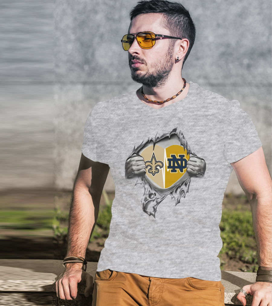Saints Notre Dame Heart Torn Open Fleur-de-Lis ND T-Shirt