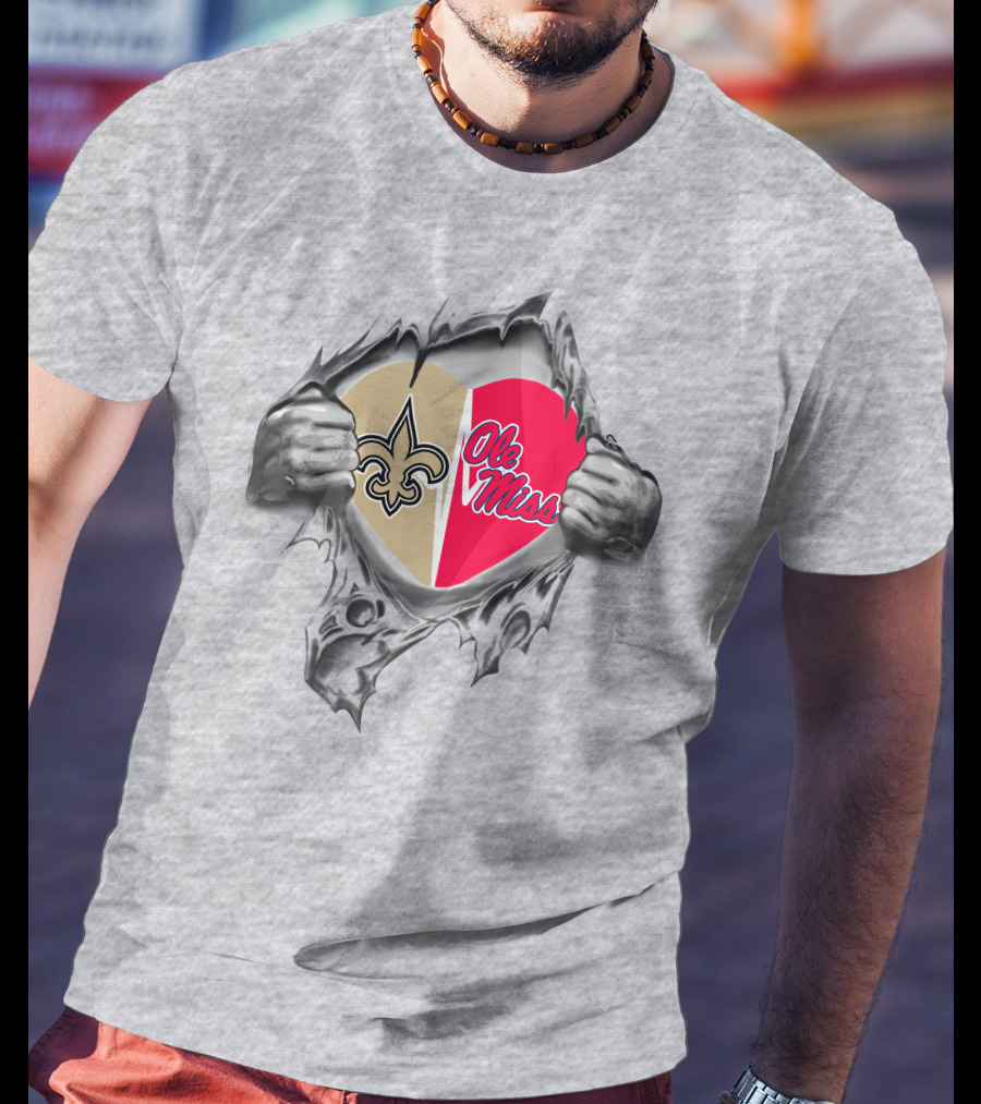 Saints Ole Miss Heart Unveiling With Emblem And Script T-Shirt