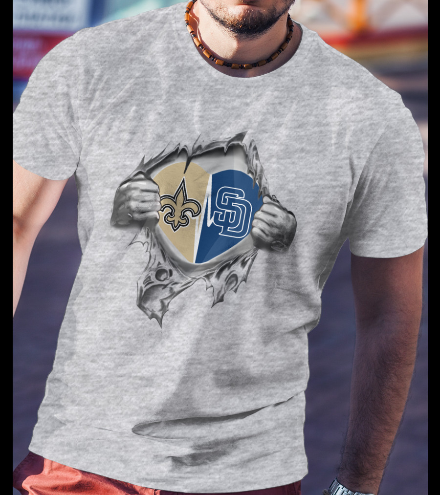 Saints Padres Heart Icon Fleur-de-Lis And Interlocked SD T-Shirt