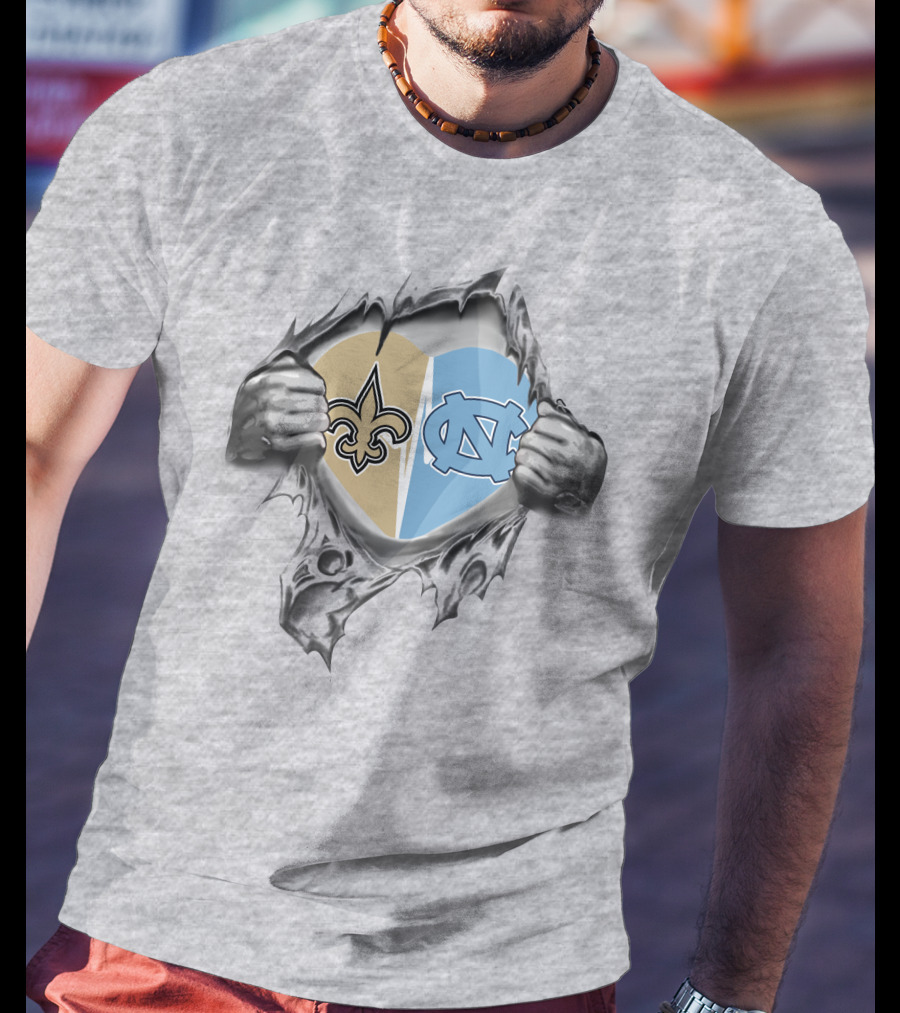 Saints Tar Heels Heart Emblem New Orleans And North Carolina T-Shirt