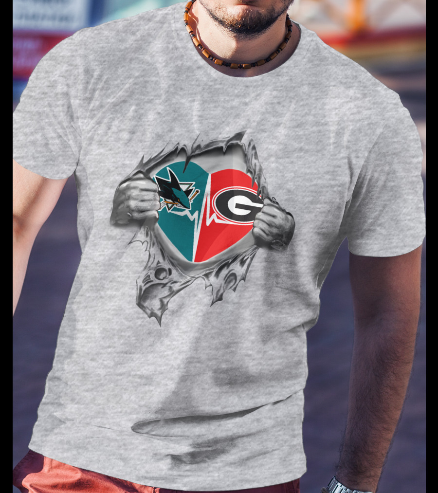 San Jose Sharks Georgia Bulldogs Heart T-Shirt