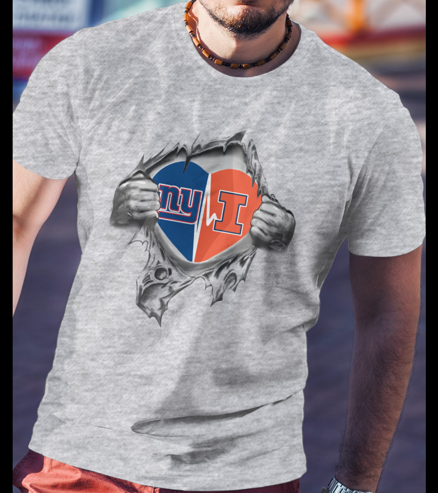 Giants Illinois NY Heart Divide T-Shirt