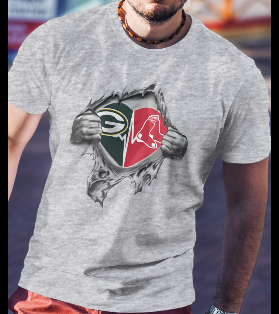 Green Bay Packers Boston Red Sox Heartbeat Fusion T-Shirt