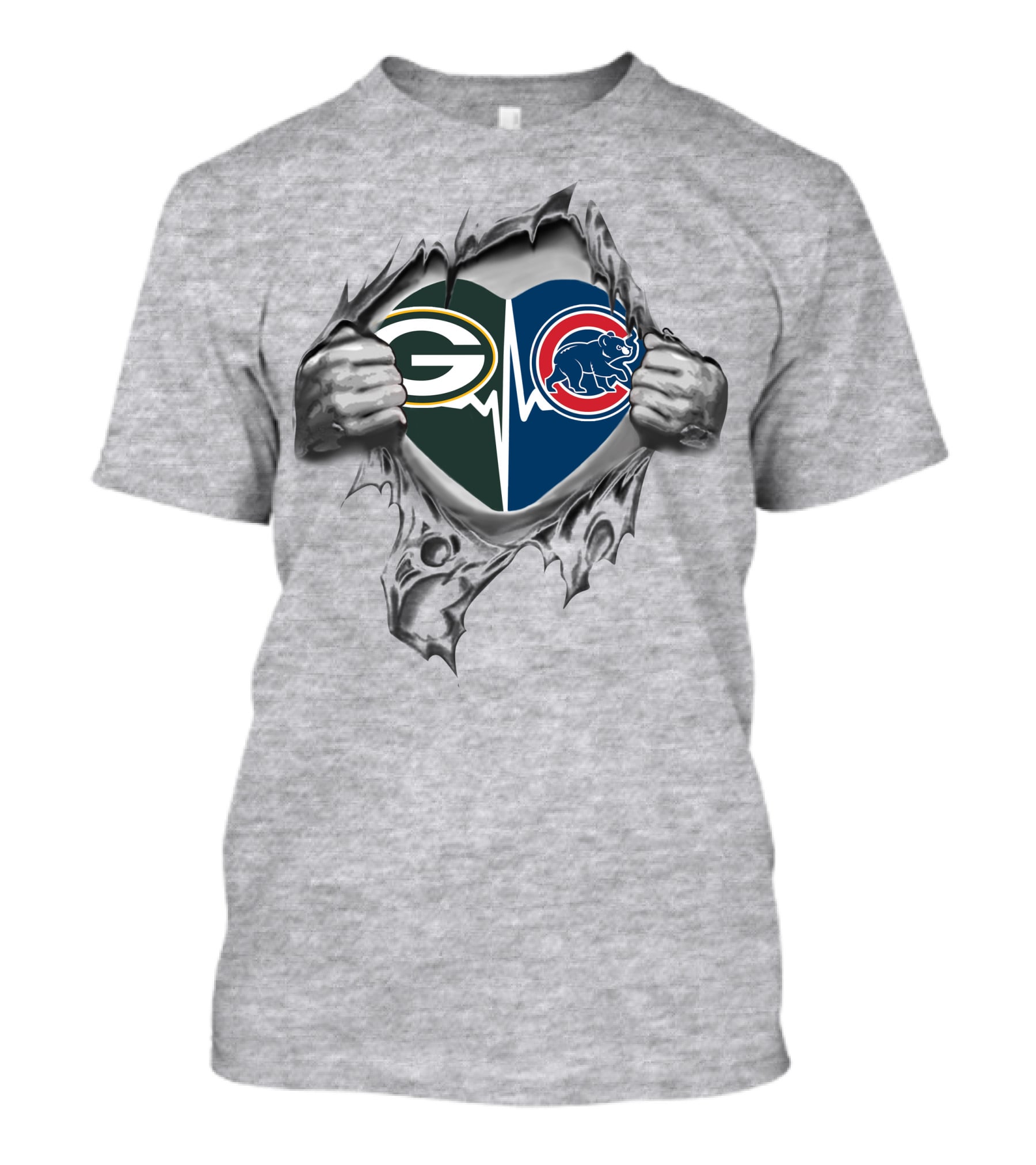 Green Bay Packers Chicago Cubs Heartbeat Tear Away T-Shirt