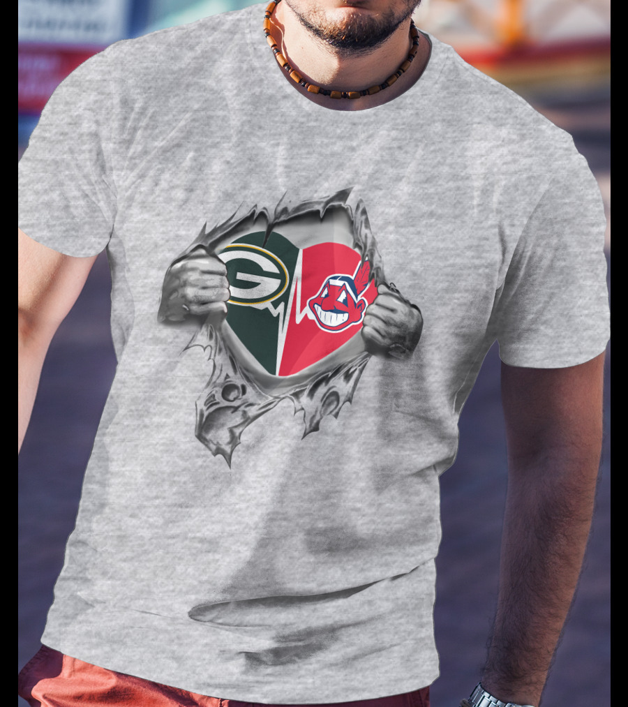 Green Bay Packers Cleveland Indians Heart T-Shirt