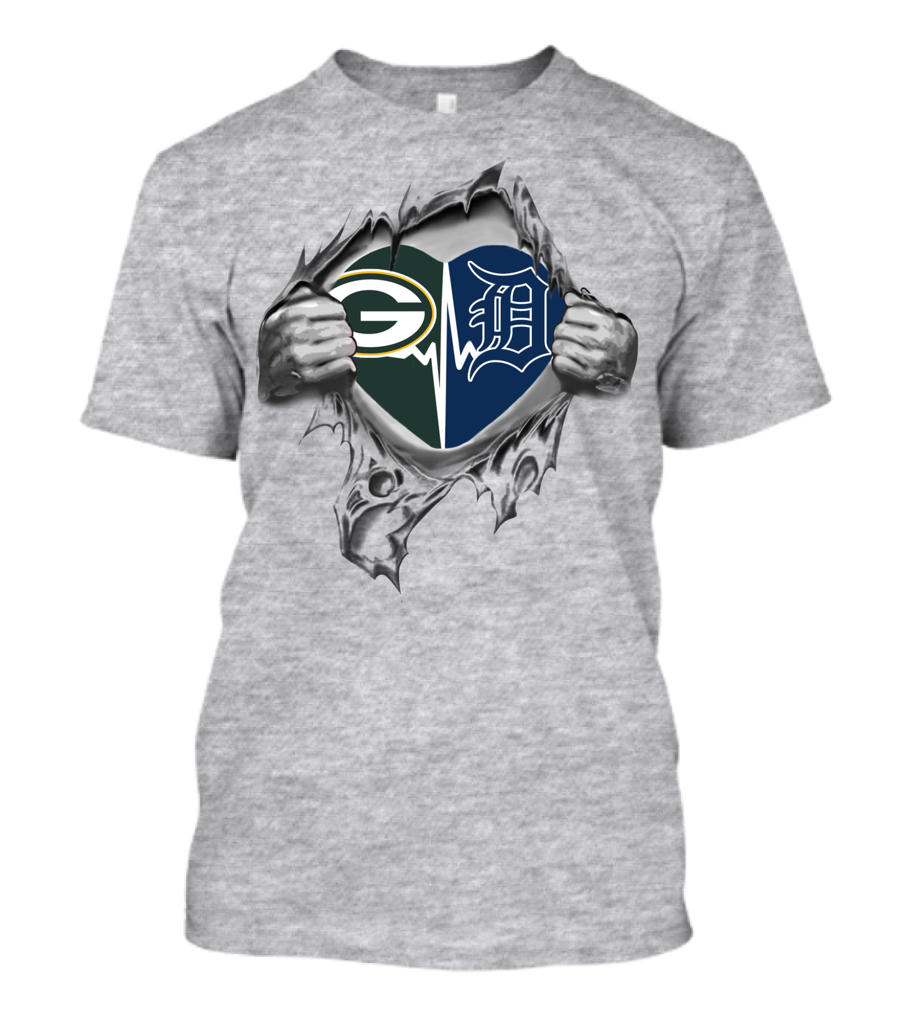 Green Bay Packers Detroit Tigers Heartbeat T-Shirt