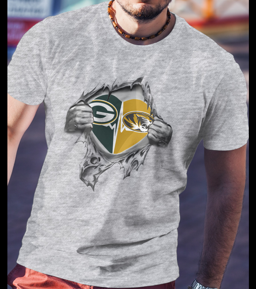 Green Bay Packers Missouri Tigers Heart T-Shirt