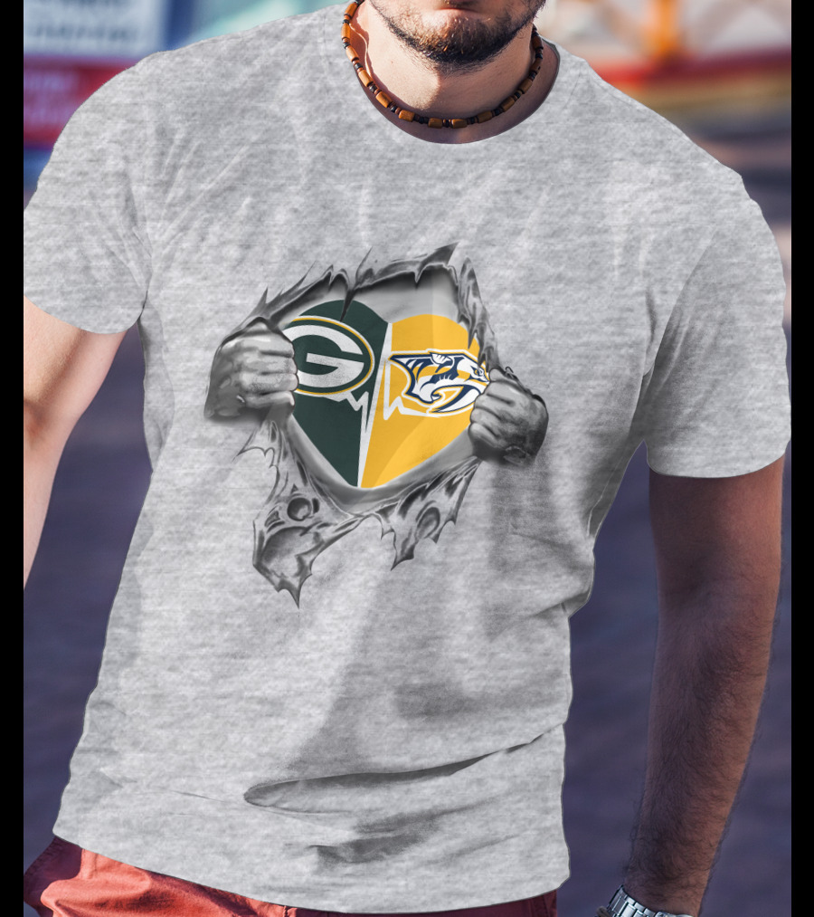 Green Bay Packers Nashville Predators Heart T-Shirt