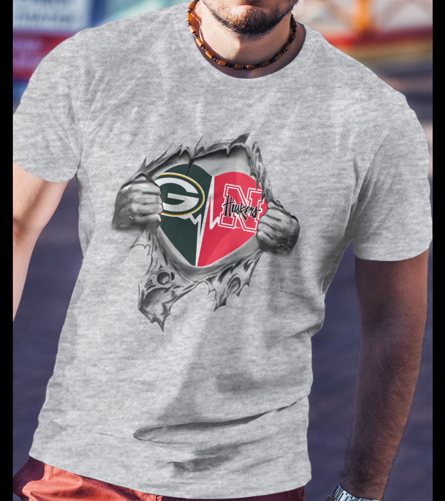 Green Bay Packers Nebraska Cornhuskers Heart T-Shirt