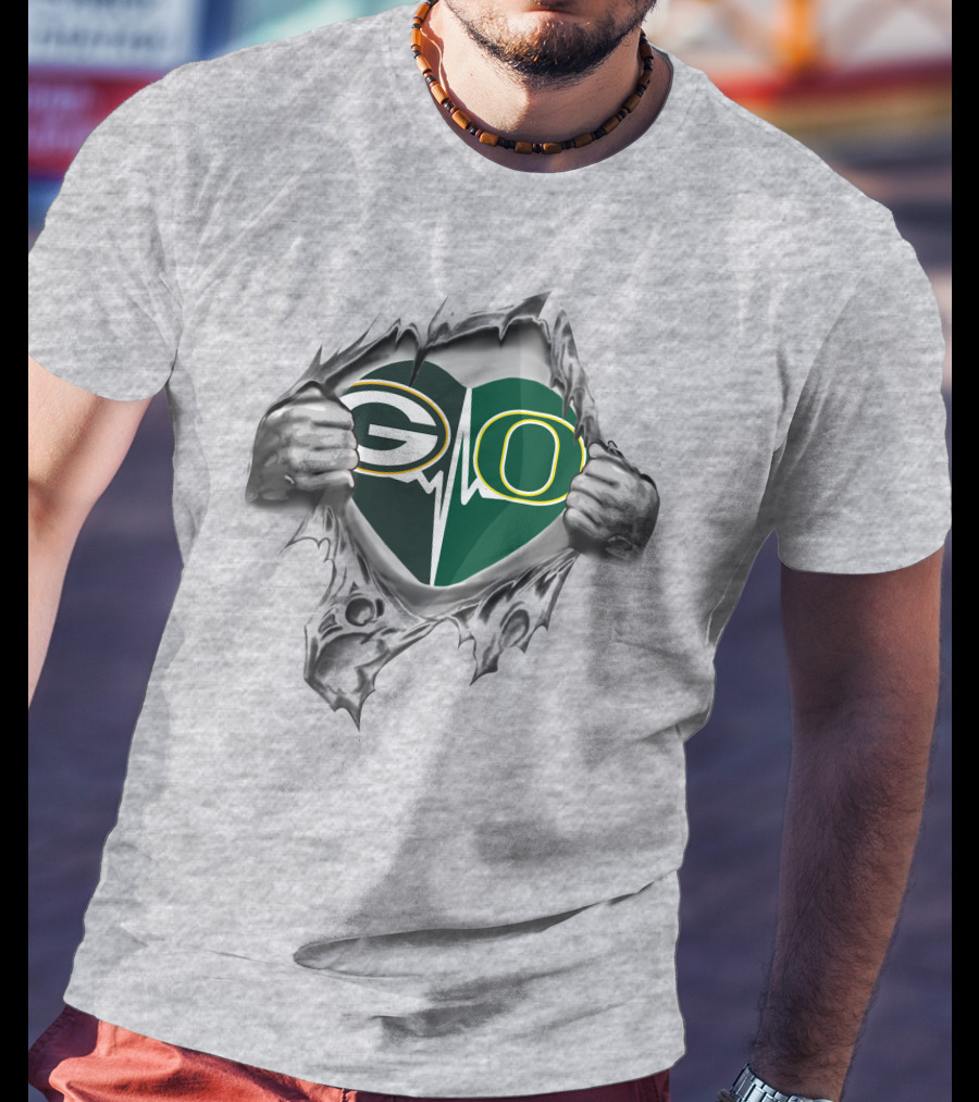 Green Bay Packers Oregon Ducks Heartbeat T-Shirt