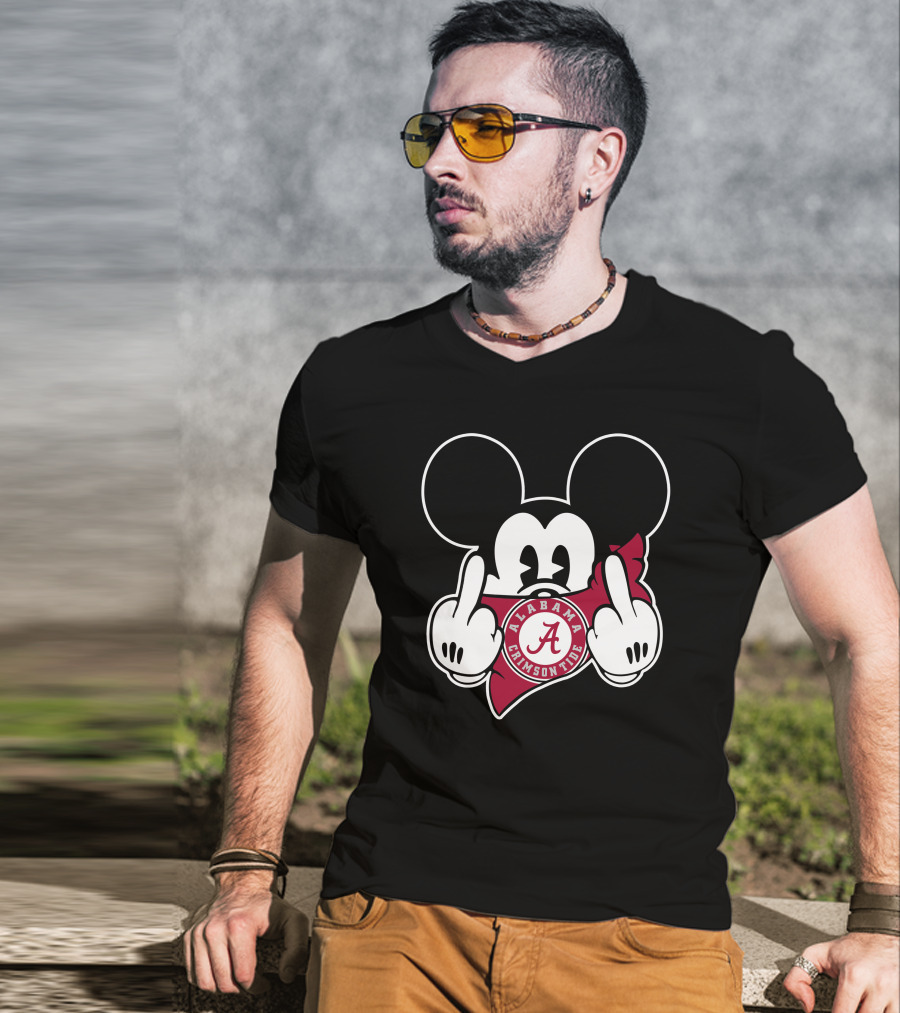 Alabama Crimson Tide Mickey Mouse Logo Football T-Shirt