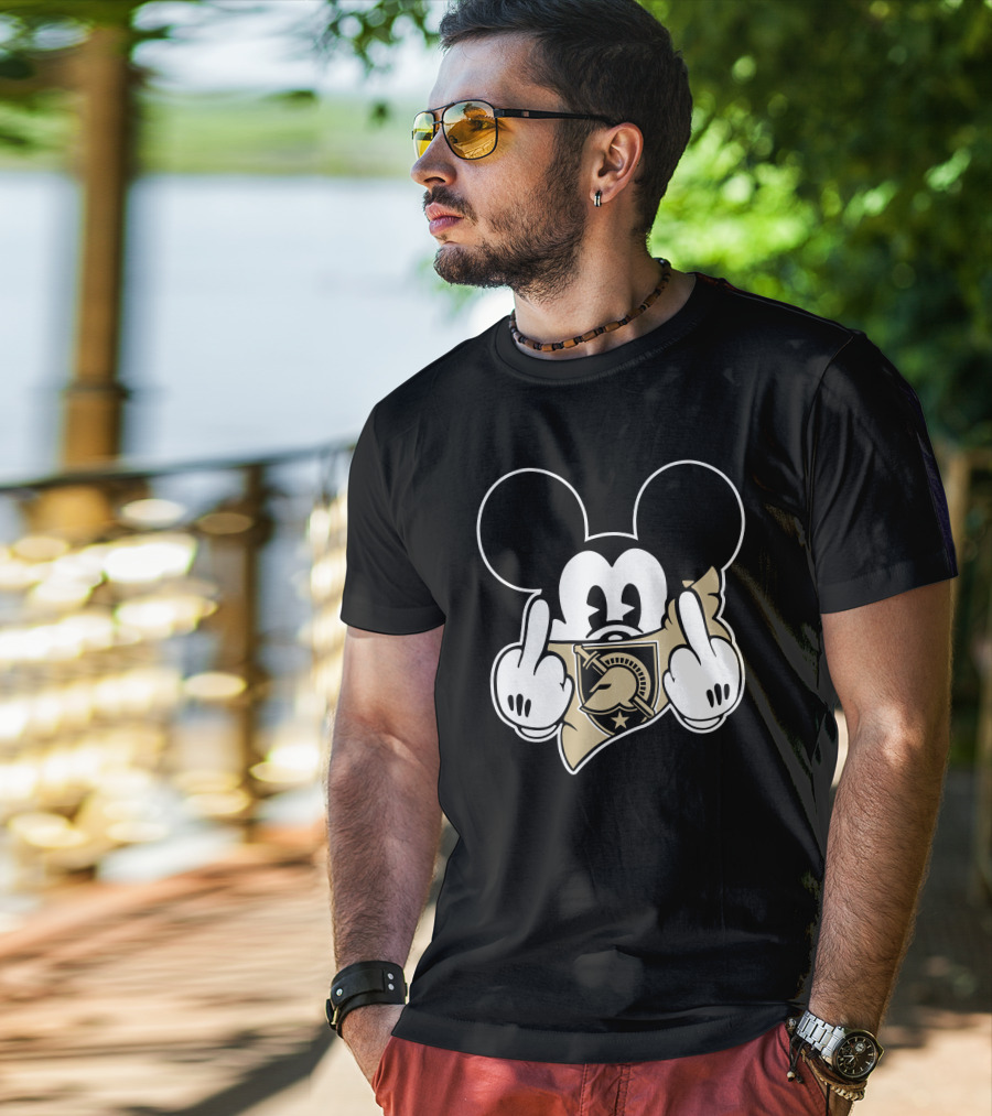 Mickey Army Black Knights Logo Middle Fingers T-Shirt