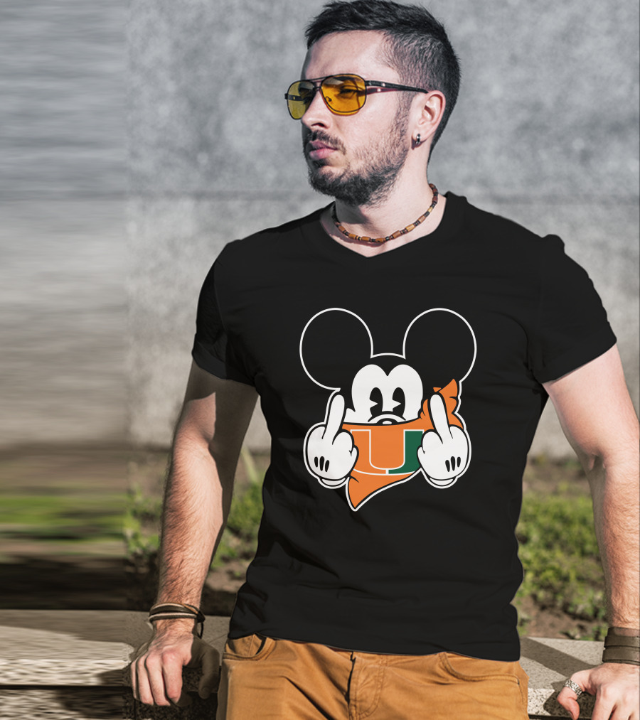 Miami Hurricanes Mickey Mouse U Hand Gesture T-Shirt
