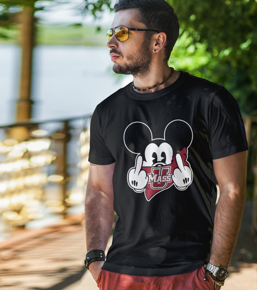 Umass Minutemen Mickey Middle Finger Gesture T-Shirt