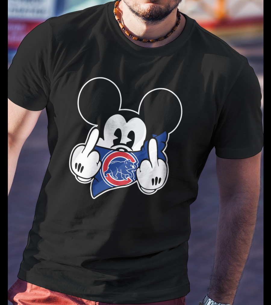 Cubs Mickey Mouse Flipping Double Middle Fingers Bandana T-Shirt