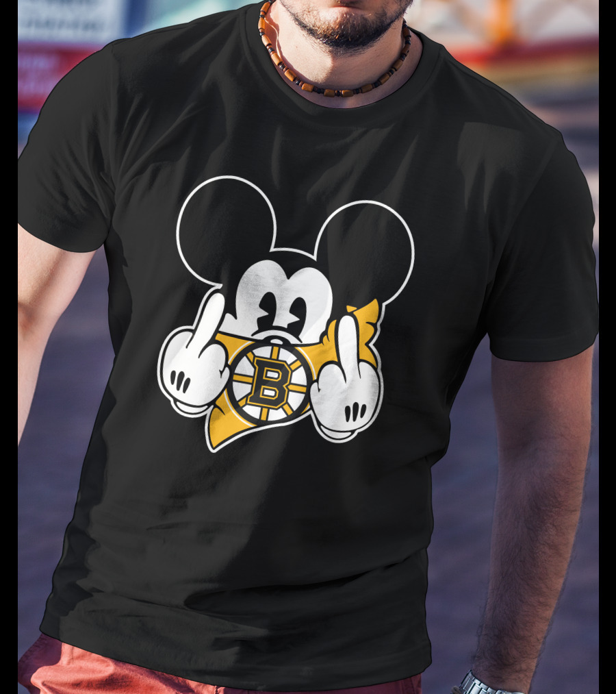 Bruins Mickey Mouse Middle Finger Salute Boston Hockey T-Shirt