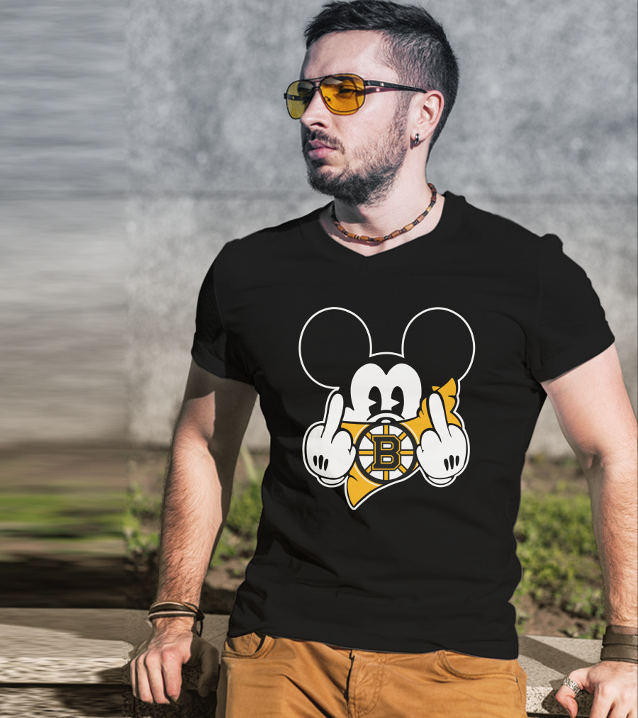 Bruins Mickey Mouse Middle Finger Salute Boston Hockey T-Shirt