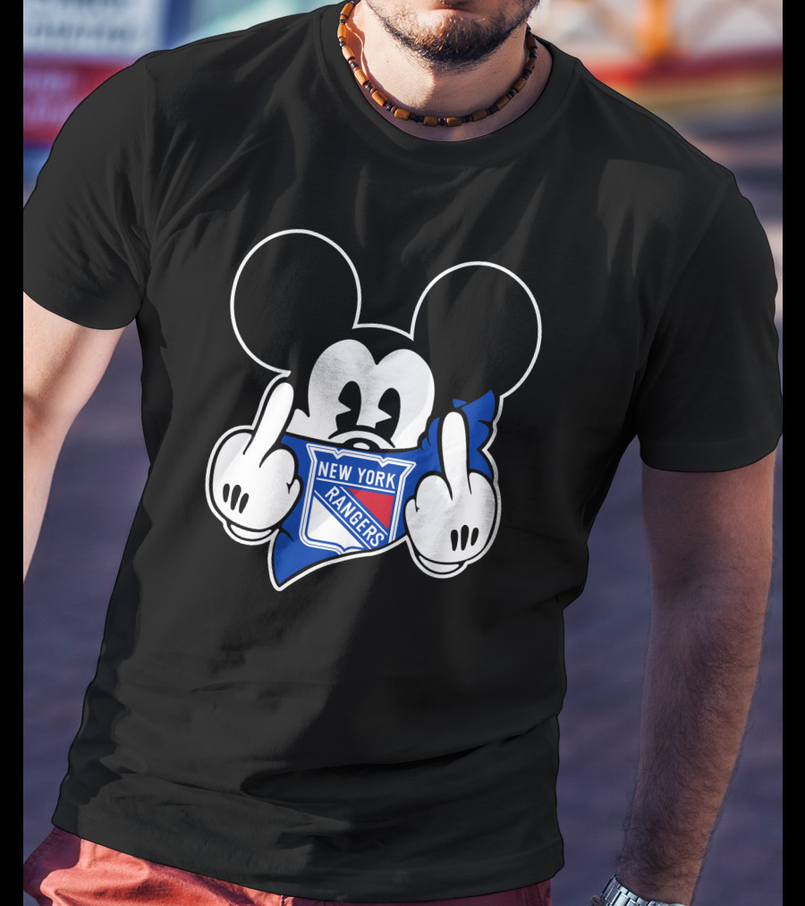 New York Rangers Mickey Middle Fingers Graphics T-Shirt
