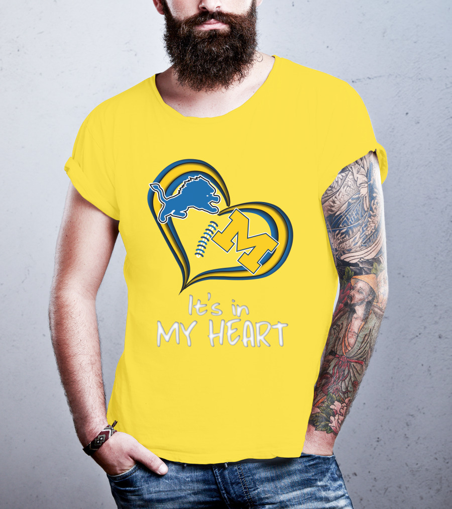 Lions Michigan M Heart It's In My Heart T-Shirt