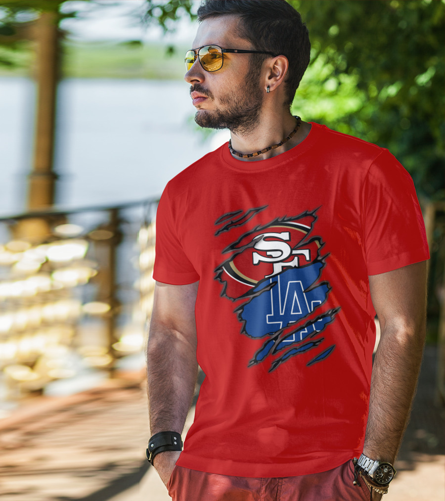 Sf 49ers And La Dodgers Logos Patchwork T-Shirt