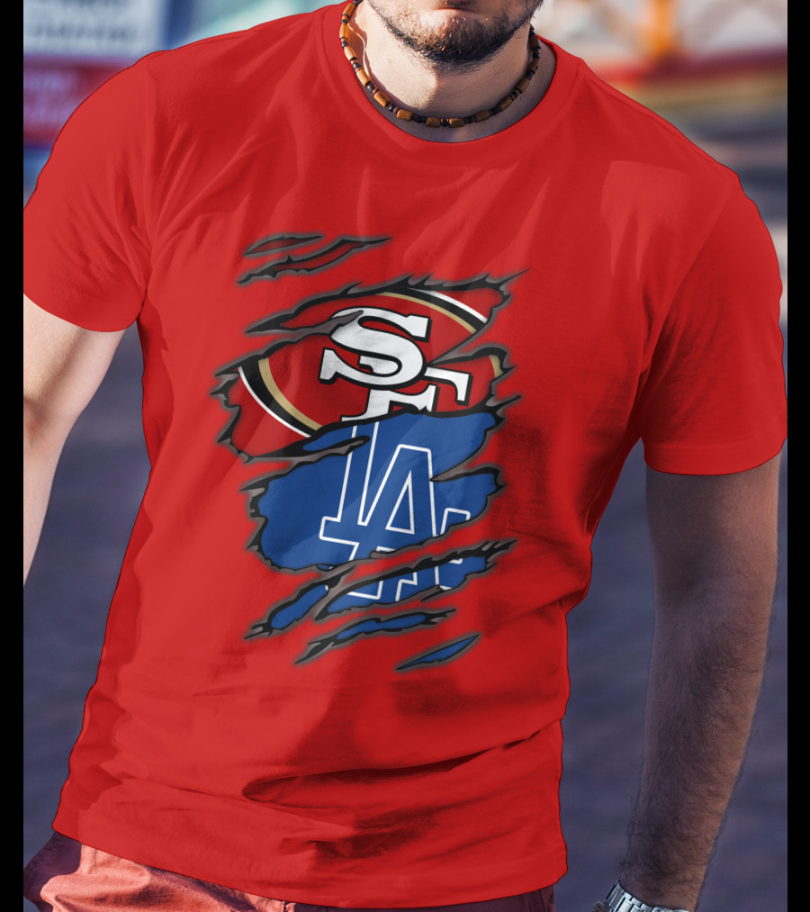 Sf 49ers And La Dodgers Logos Patchwork T-Shirt