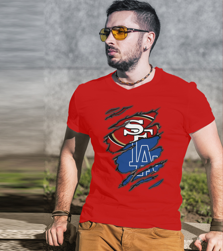 Sf 49ers And La Dodgers Logos Patchwork T-Shirt