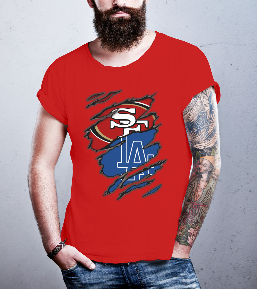 Sf 49ers And La Dodgers Logos Patchwork T-Shirt