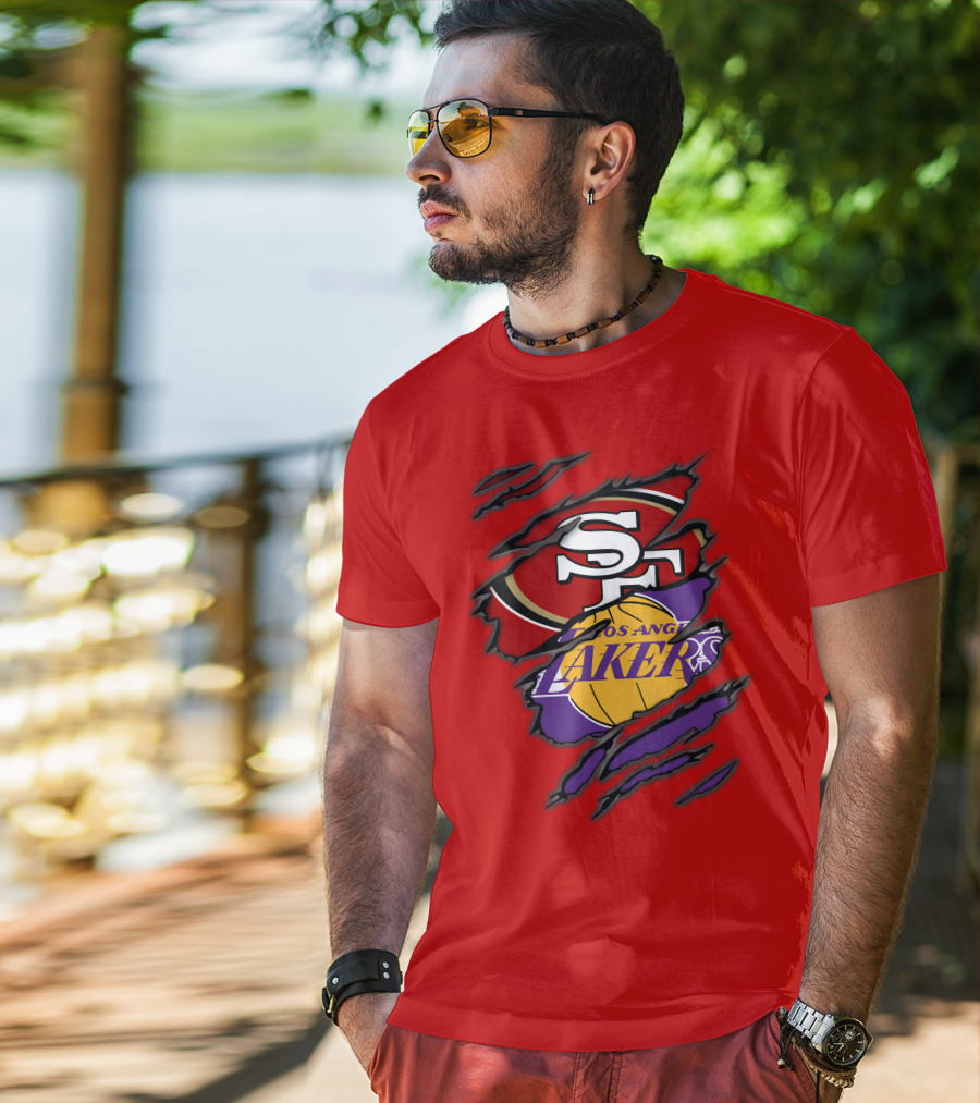 San Francisco 49ers And Los Angeles Lakers Fan T-Shirt