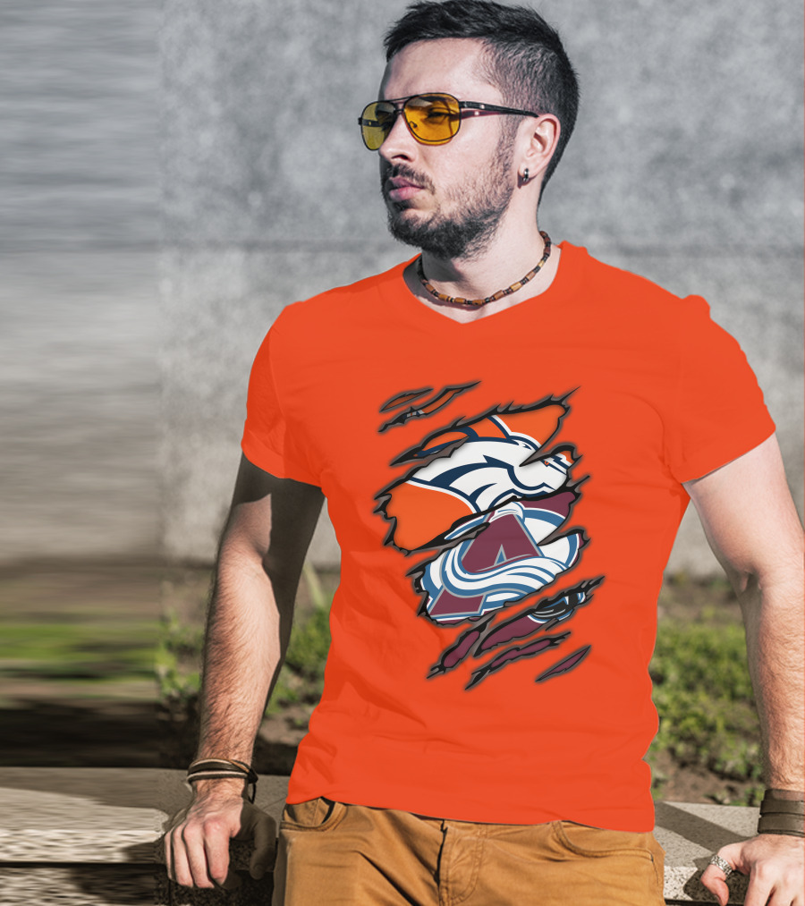 Broncos Avalanche Nfl Nhl Logo Crossover Collaboration T-Shirt