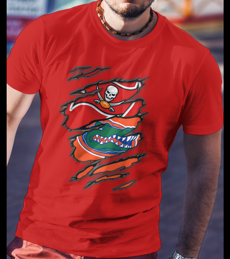 Buccaneers Gators Skull Football And Alligator Dual Logo Burst T-Shirt