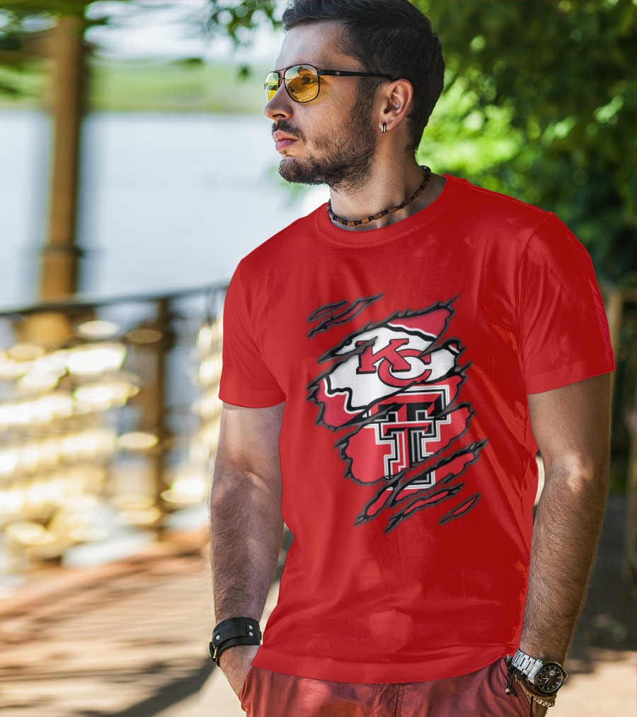 Kansas City Chiefs Texas Tech Red Raiders Logo Fusion T-Shirt