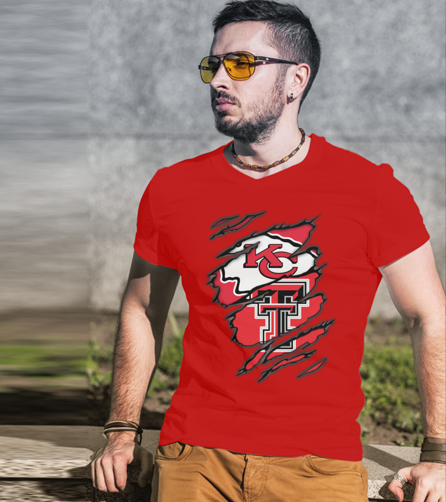 Kansas City Chiefs Texas Tech Red Raiders Logo Fusion T-Shirt