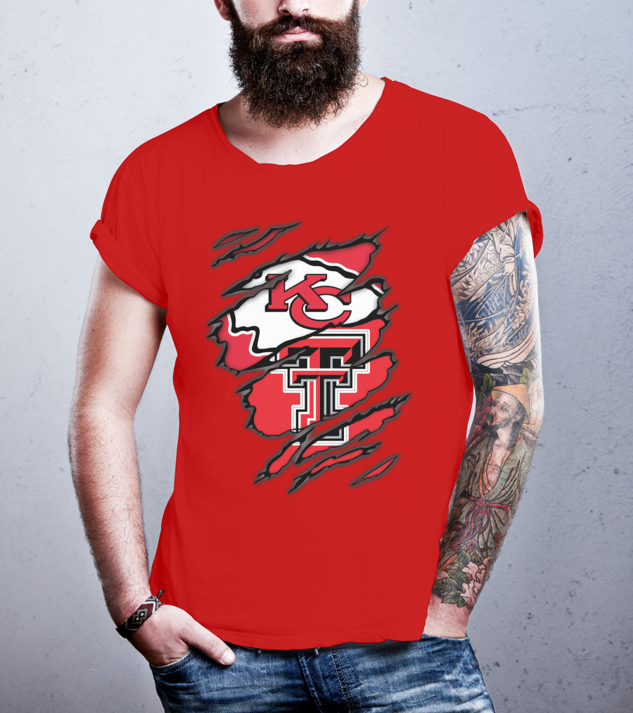 Kansas City Chiefs Texas Tech Red Raiders Logo Fusion T-Shirt