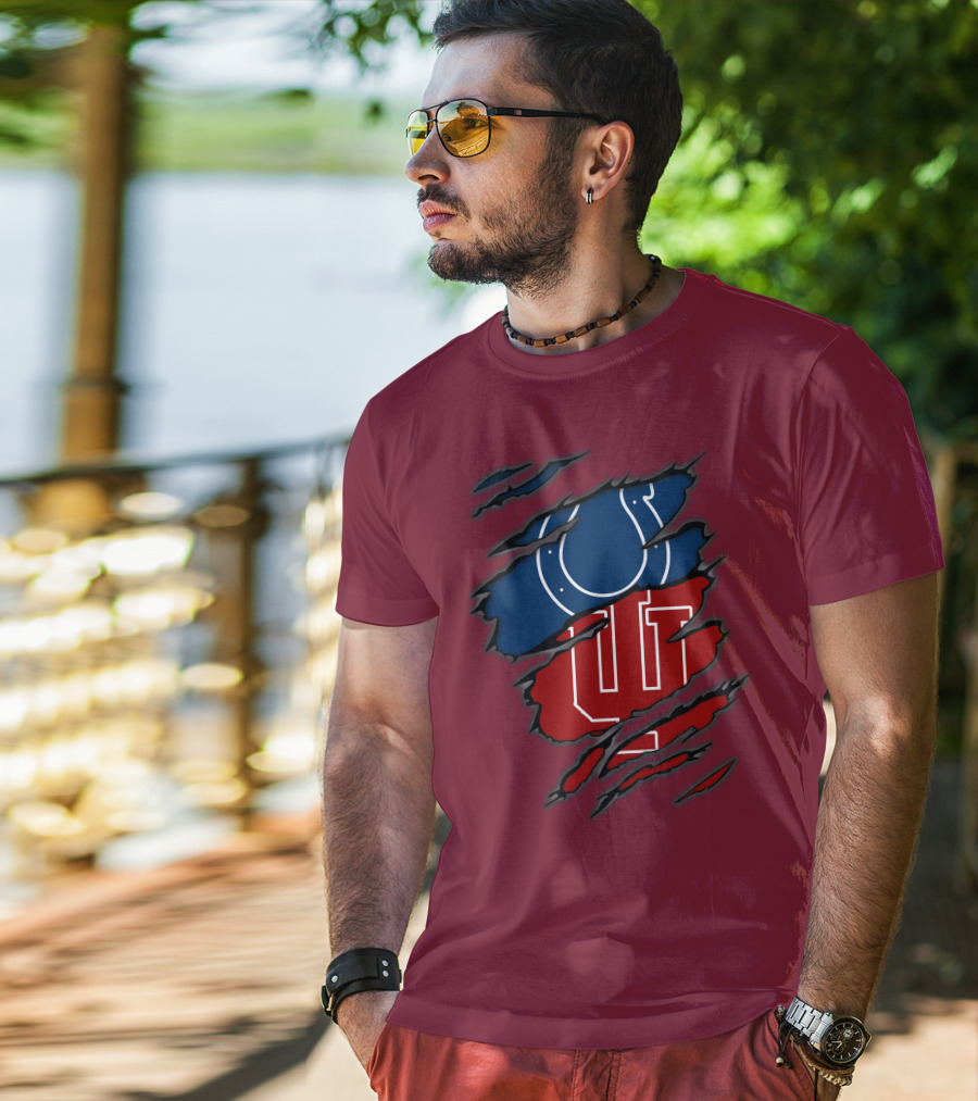 Colts Hoosiers Blue Horseshoe Red Interlocking IU T-Shirt