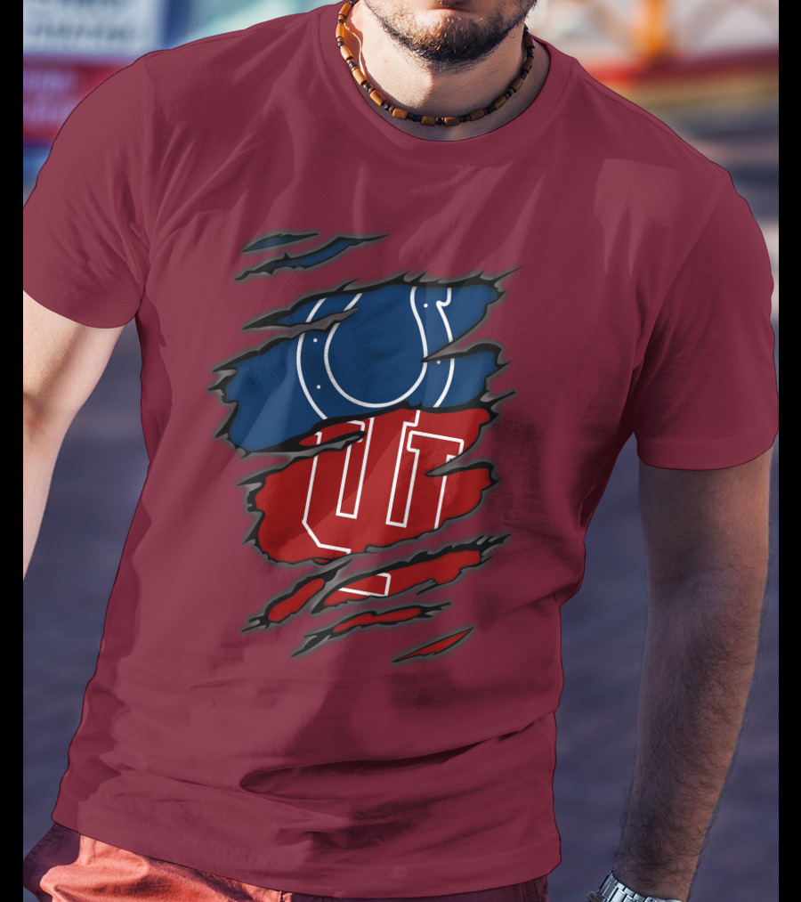 Colts Hoosiers Blue Horseshoe Red Interlocking IU T-Shirt