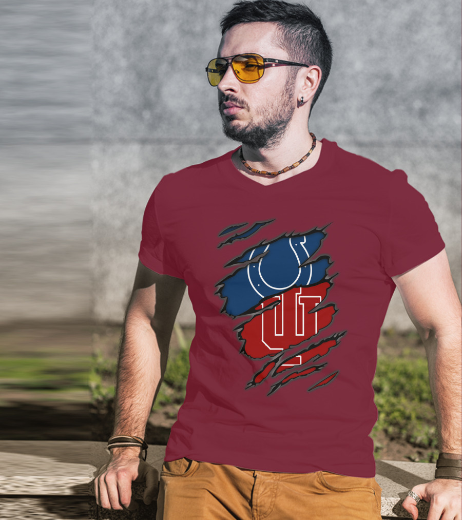 Colts Hoosiers Blue Horseshoe Red Interlocking IU T-Shirt