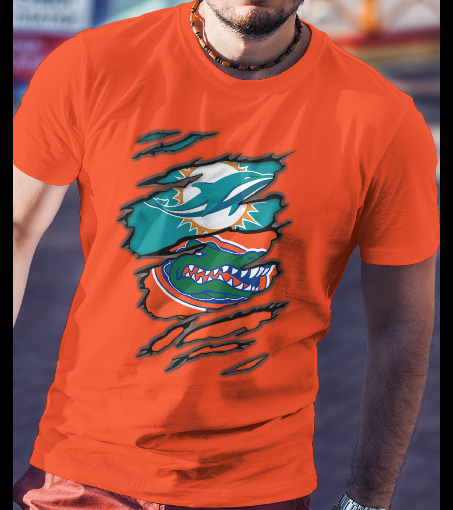 Miami Dolphins Florida Gators Logo Rip T-Shirt