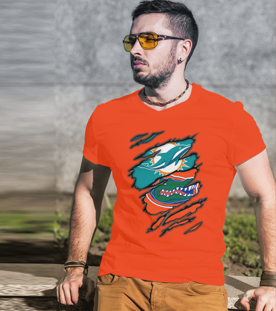 Miami Dolphins Florida Gators Logo Rip T-Shirt