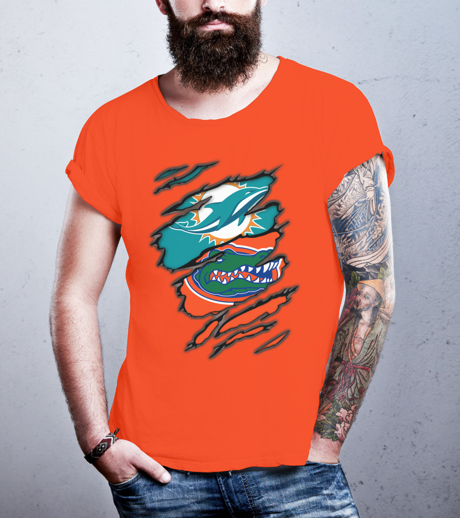 Miami Dolphins Florida Gators Logo Rip T-Shirt