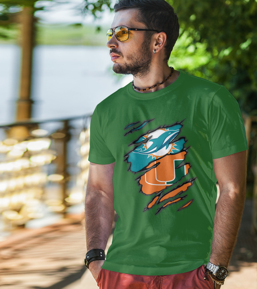 Miami Dolphins Miami Hurricanes Logo Blend T-Shirt