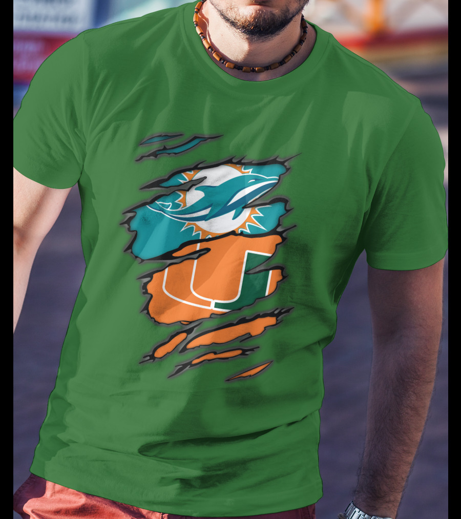 Miami Dolphins Miami Hurricanes Logo Blend T-Shirt