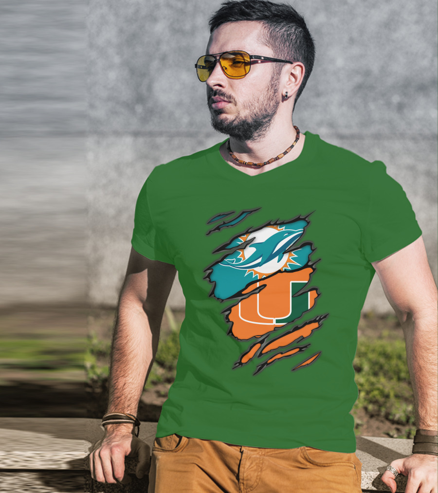 Miami Dolphins Miami Hurricanes Logo Blend T-Shirt